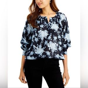 Black and Blue Flower Blouse